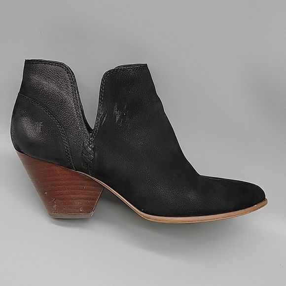 Frye boots Reina cut out 9 black leather heel shoes western Nubuck ankle bootie - Picture 8 of 11
